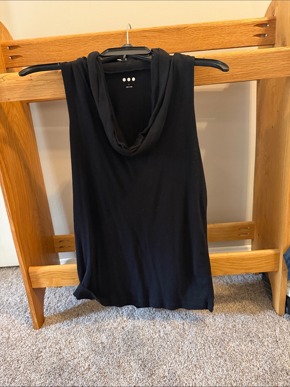 Three Dots Black Sleeveless Draped Cowl Tank